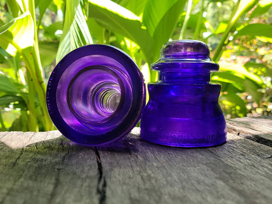 Vintage Glass Insulators Colorized Purple Violet Matching Set Of 2