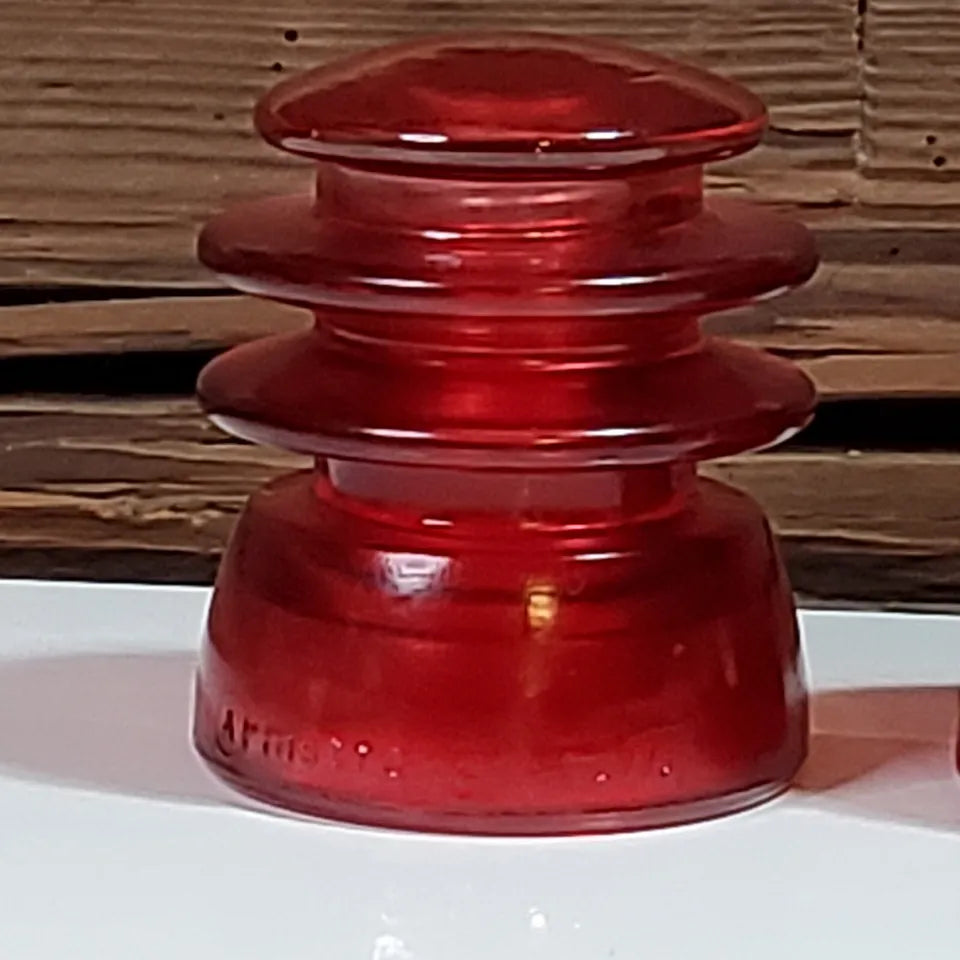 2 Vintage Colorized Red Glass Decorative Antique Insulators.